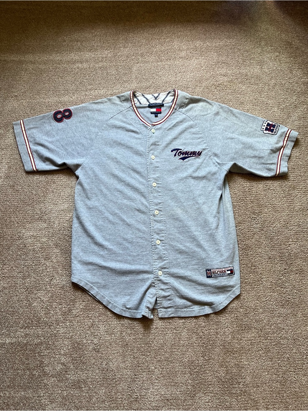 VTG 90’s Tommy Hilfiger Grey Cotton Baseball Jersey